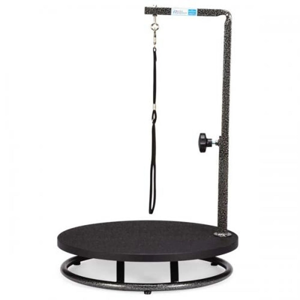 Black pet grooming table with stand on a white background