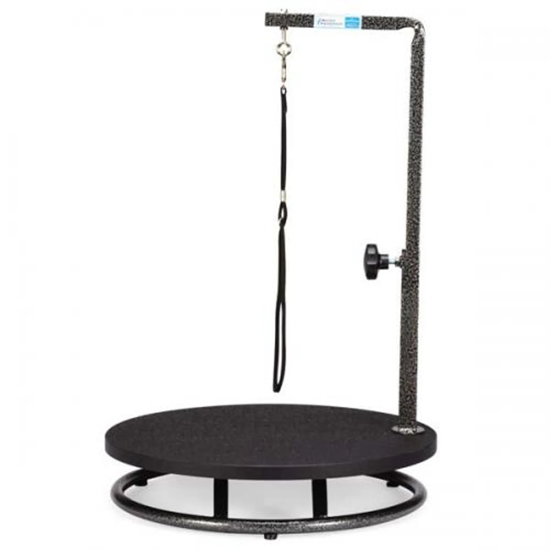 Black pet grooming table with stand on a white background