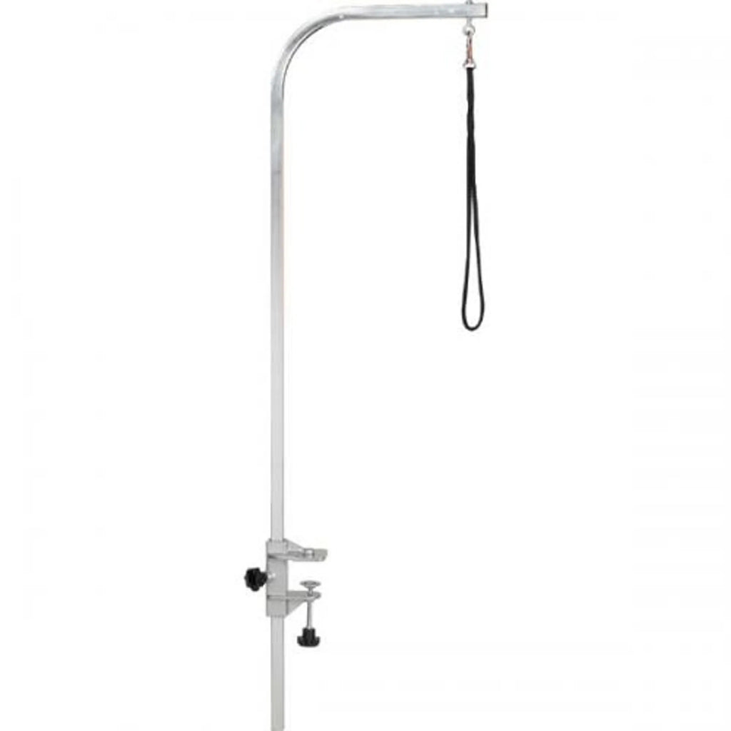 Medical examination table arm with a flexible arm and clamp on a white background