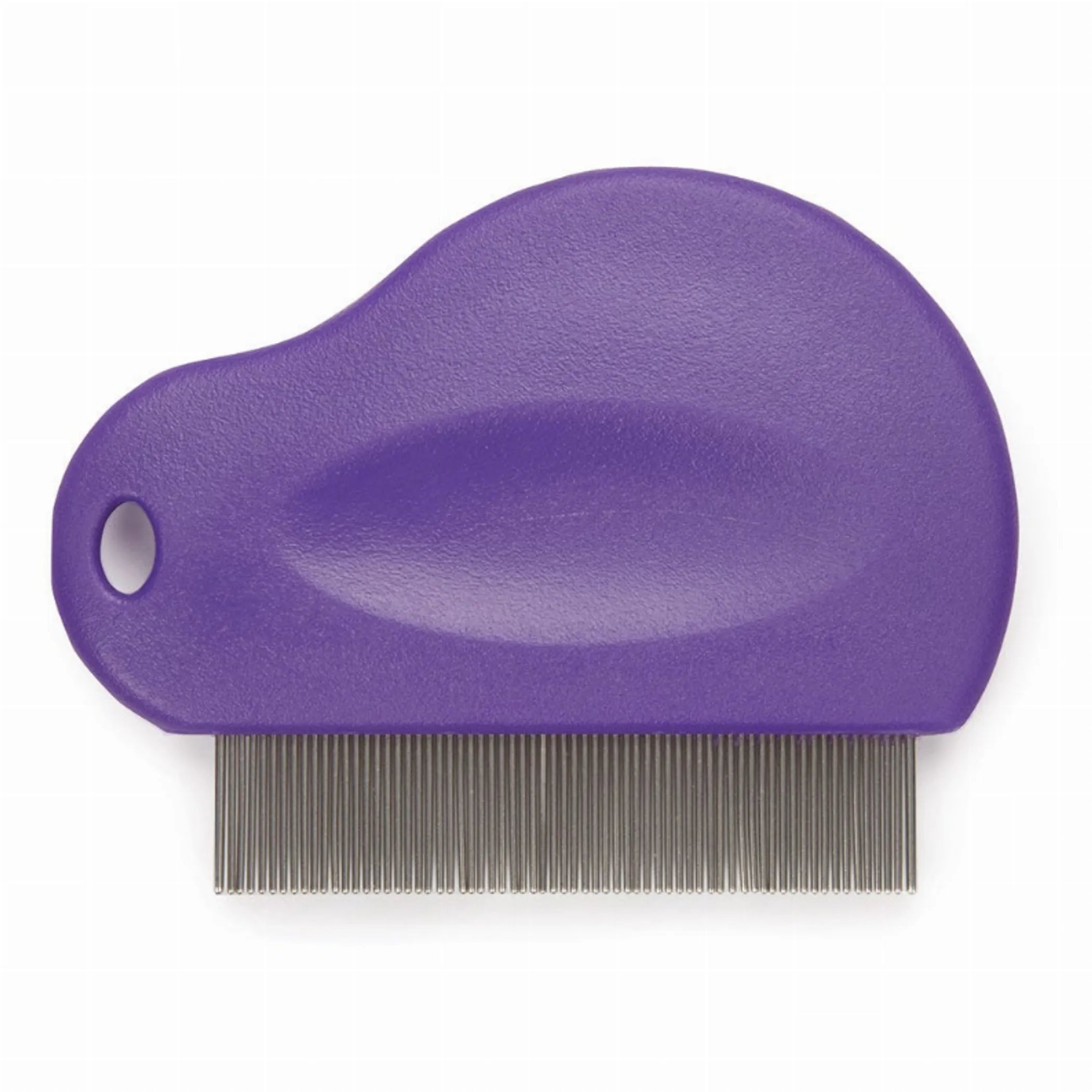 Purple pet grooming comb on a white background
