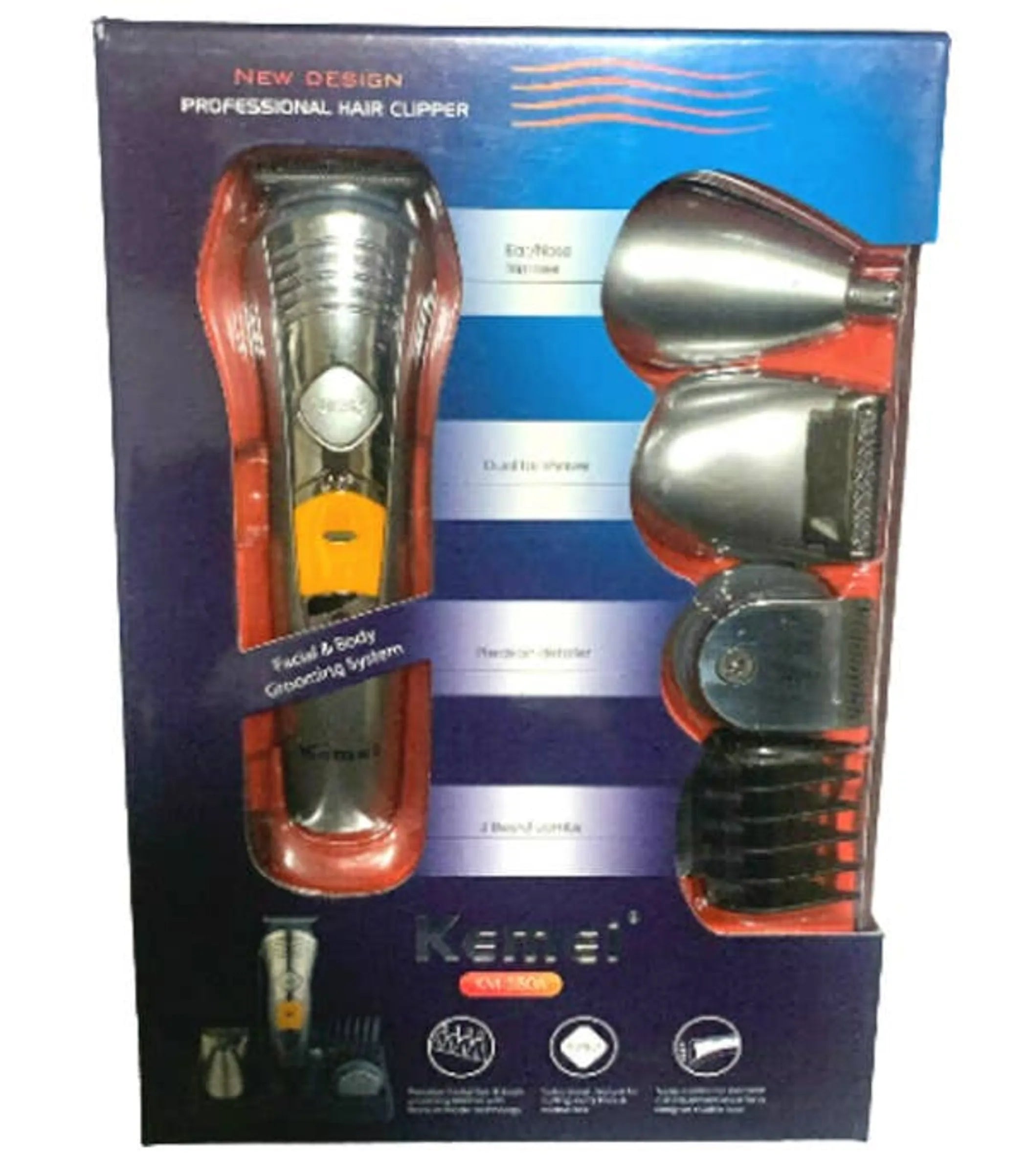 Kemei professional hair clipper set in packaging on a white background