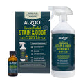 Alzoo stain and odor remover set with packaging and bottles on a white background