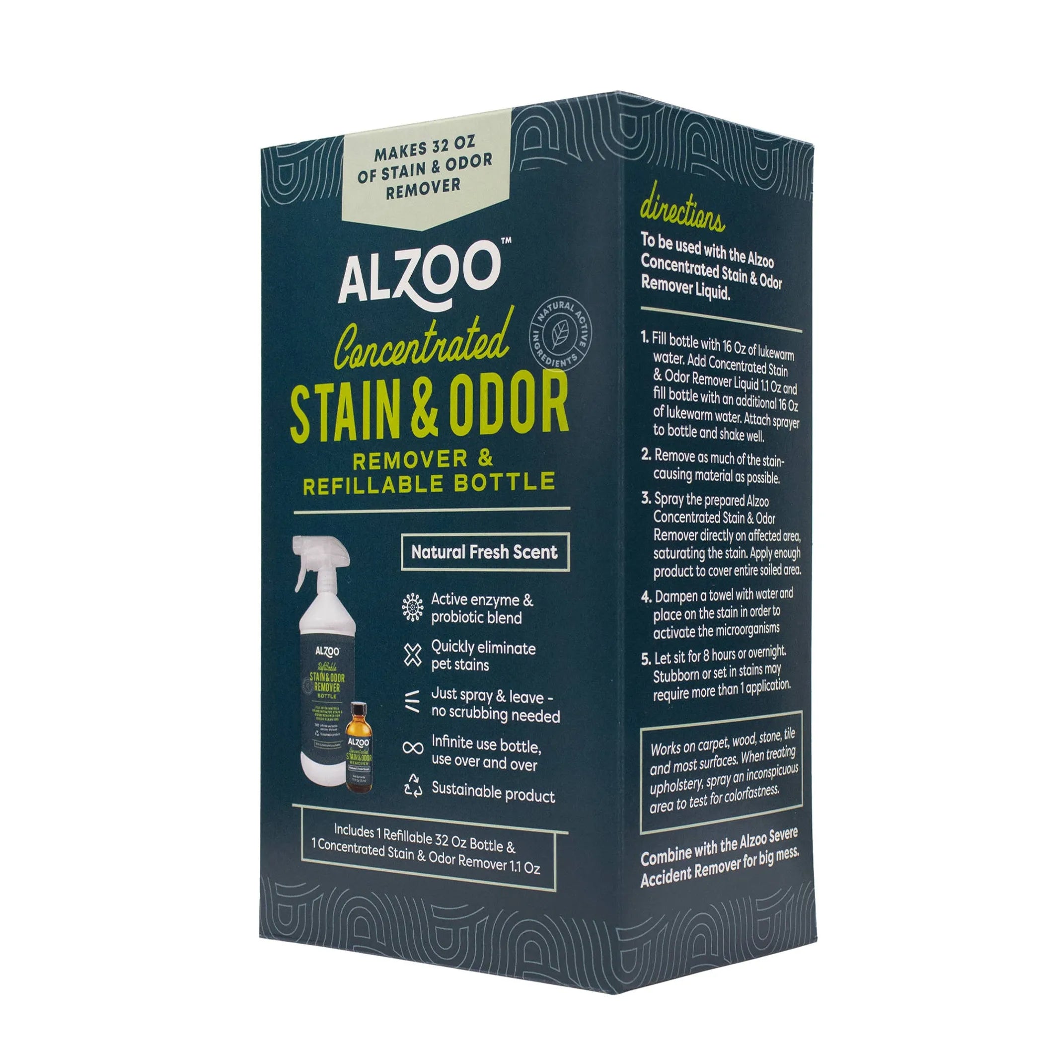 Alzoo Stain & Odor Remover packaging on a white background