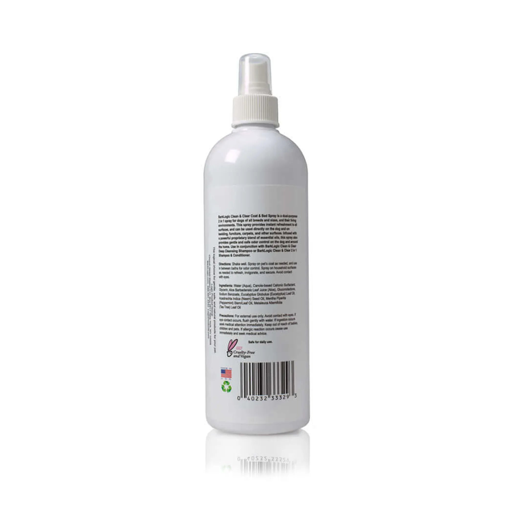 White spray bottle with label on a white background
