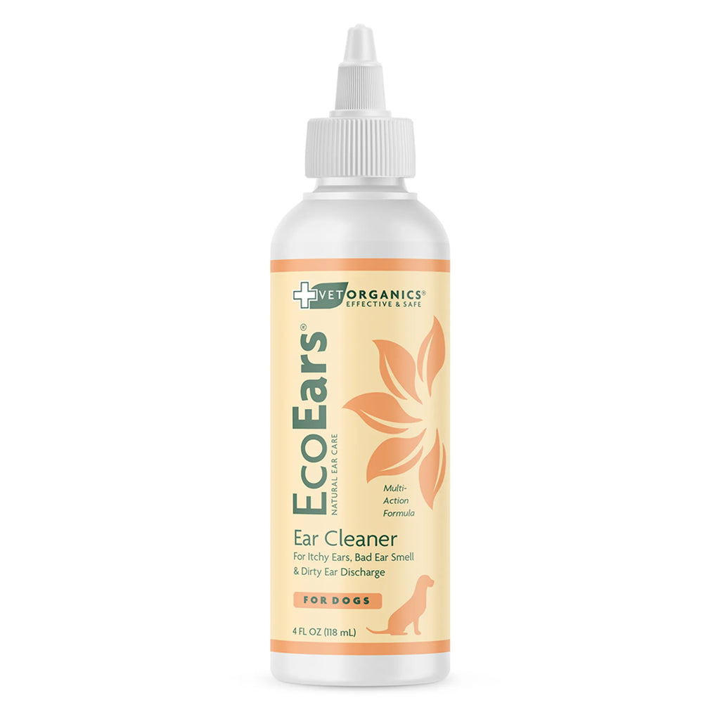 Bottle of Eco Ears ear cleaner for dogs on a white background