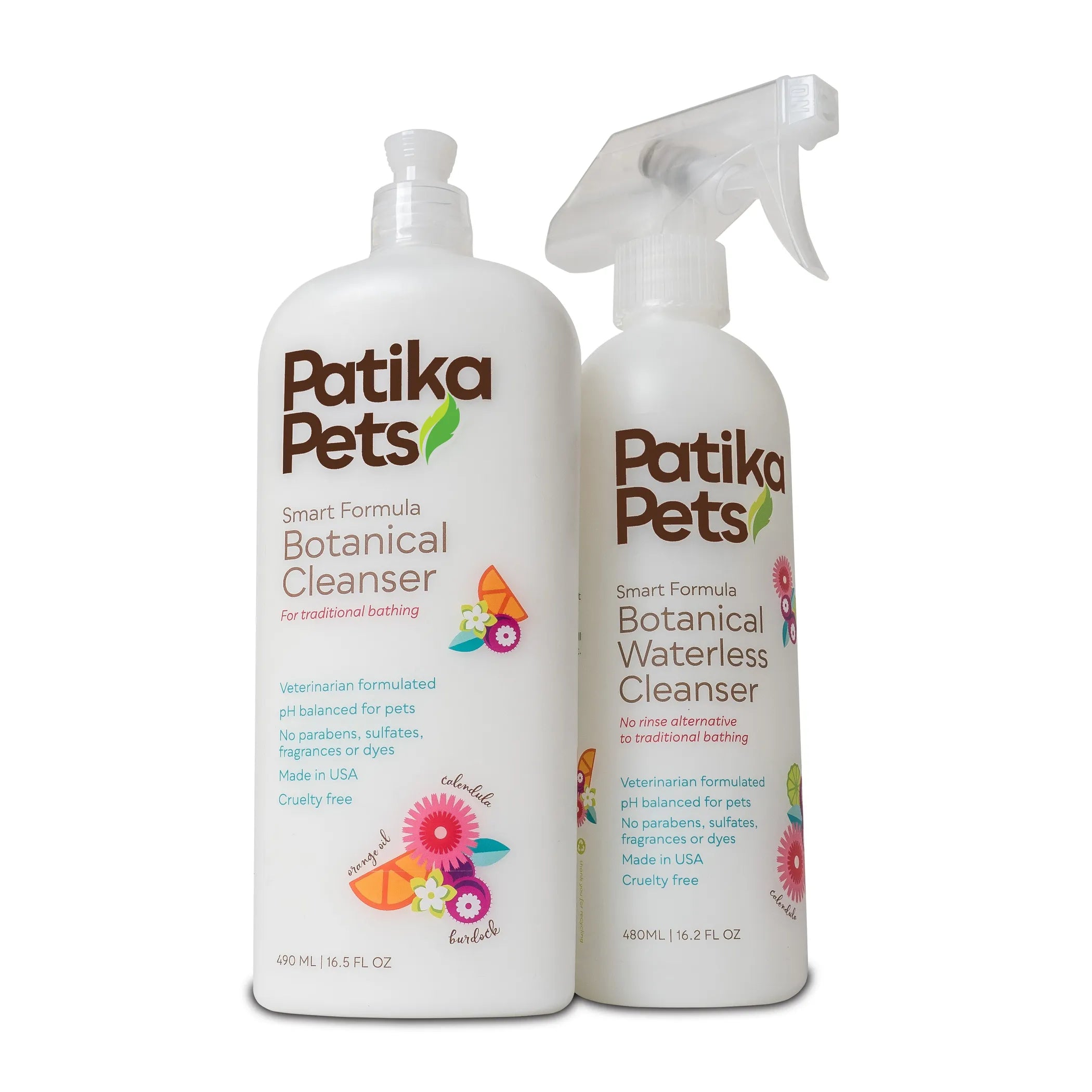 Two bottles of Patika Pets Botanical Cleaners on a white background