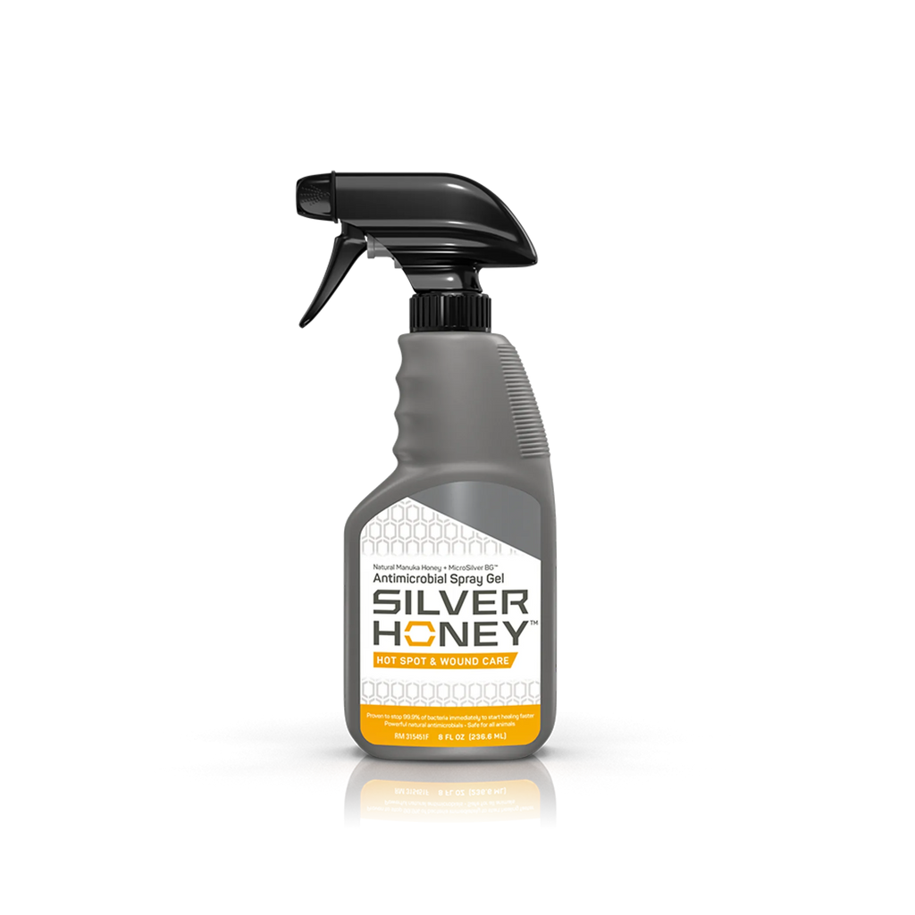 Silver Honey antibacterial spray gel bottle on a white background