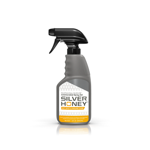 Silver Honey antibacterial spray gel bottle on a white background
