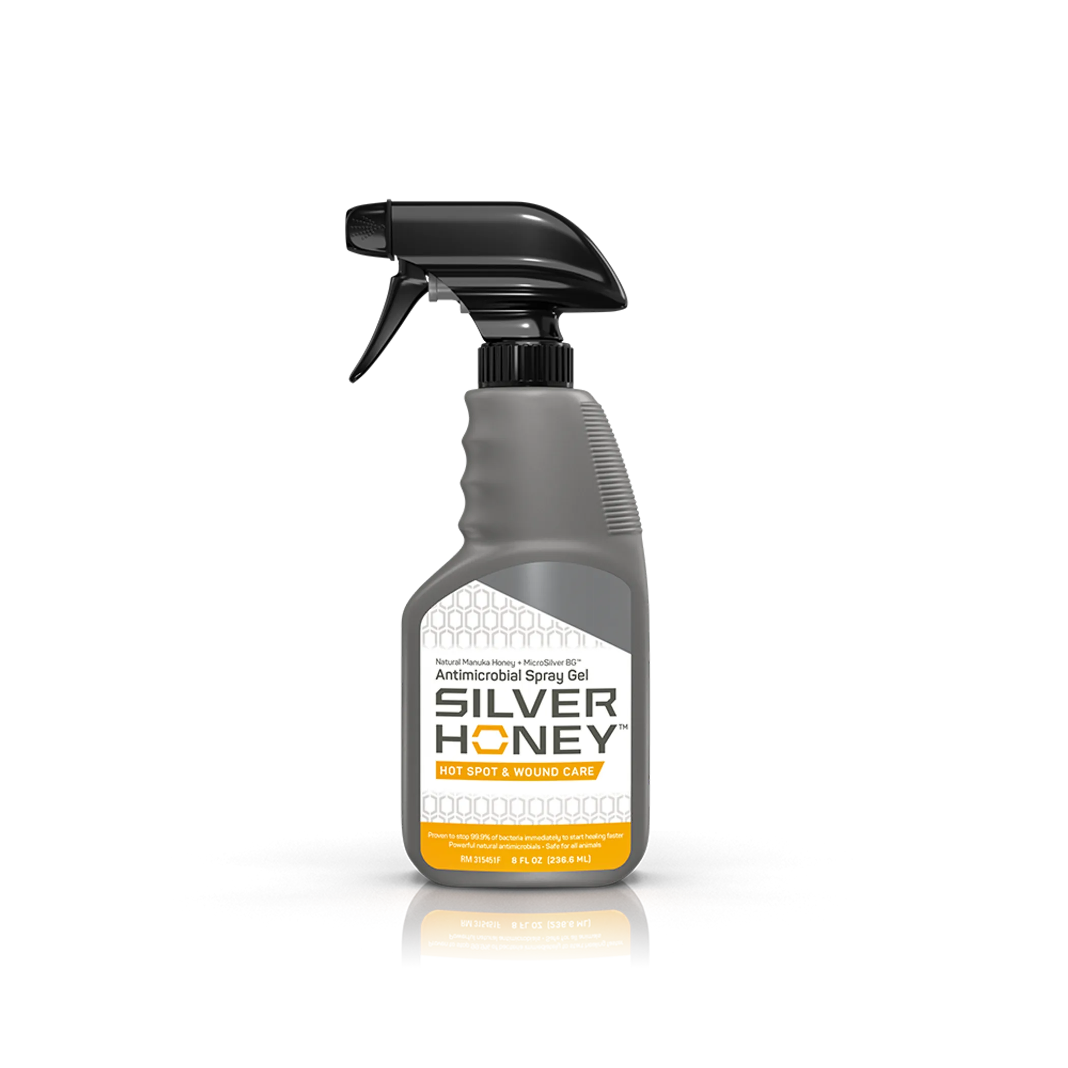 Silver Honey antibacterial spray gel bottle on a white background