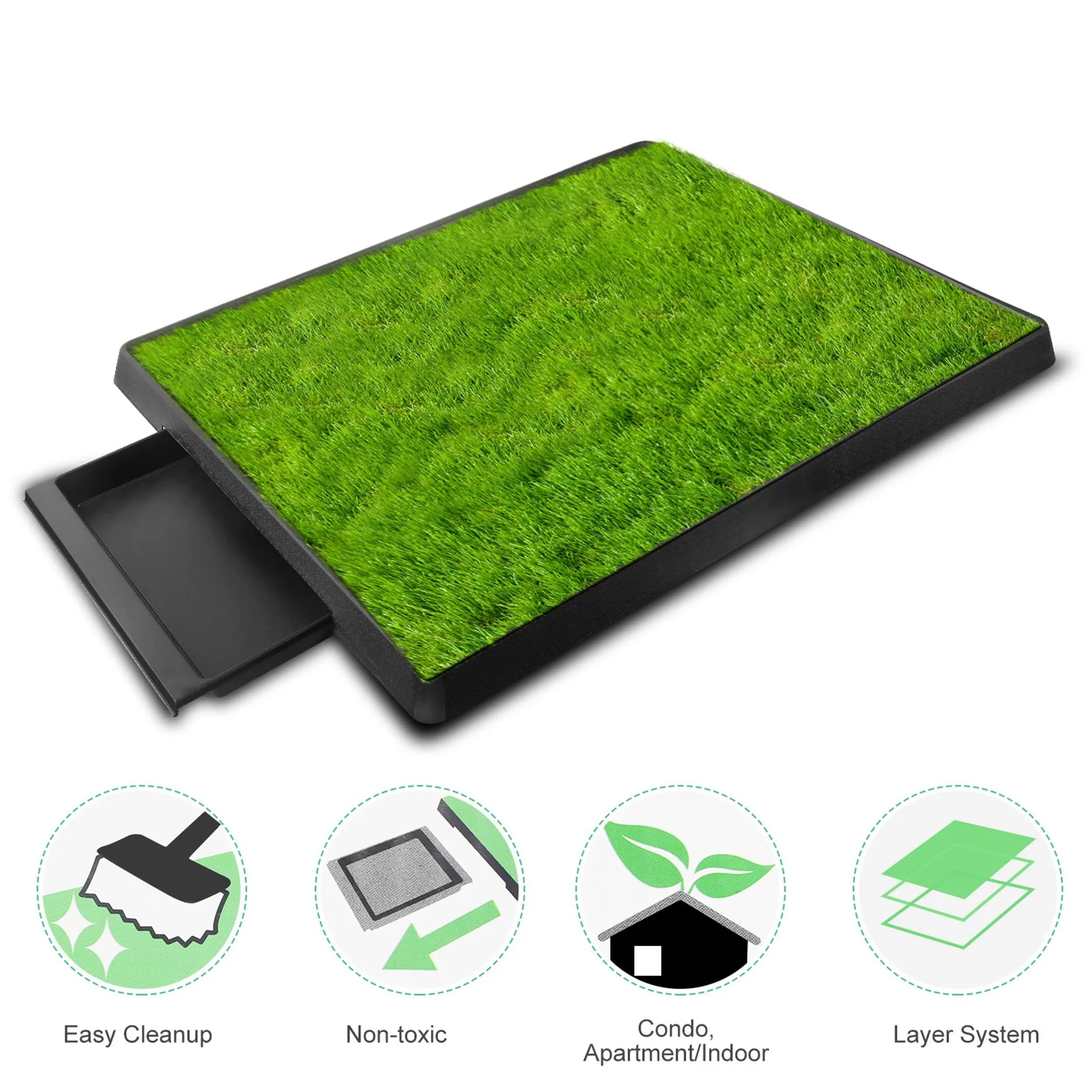 Pet potty training pad with grass texture on a white background