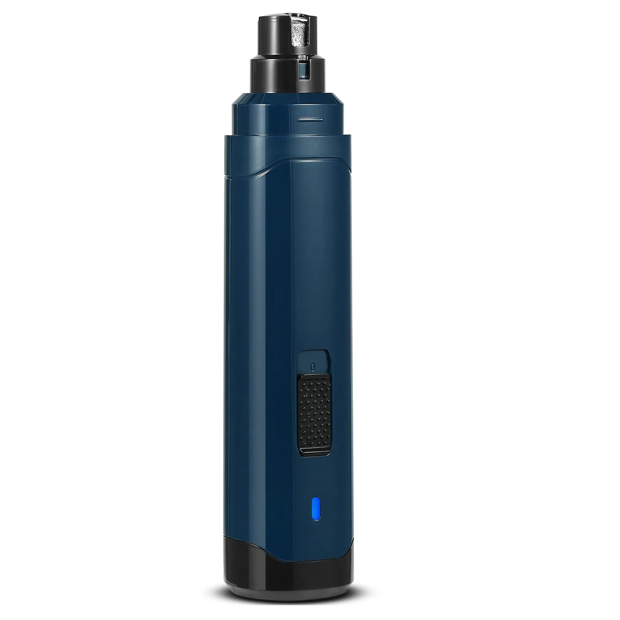 Blue electronic device with black accents on a white background