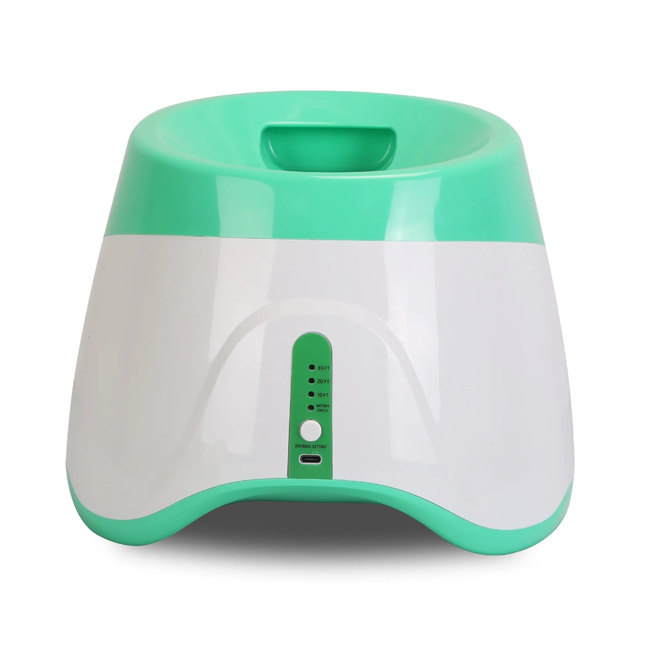 Green and white electronic device on a white background