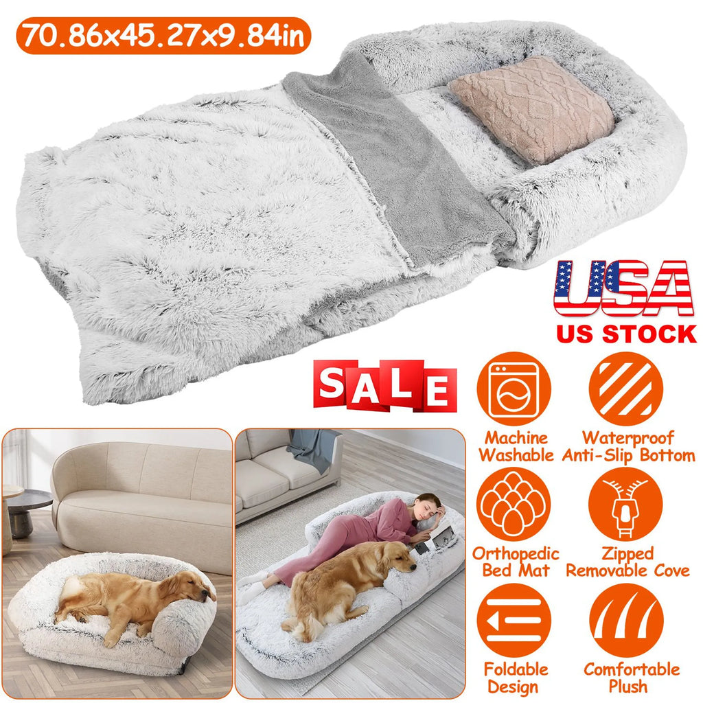Foldable pet bed with additional features highlighted on a white background
