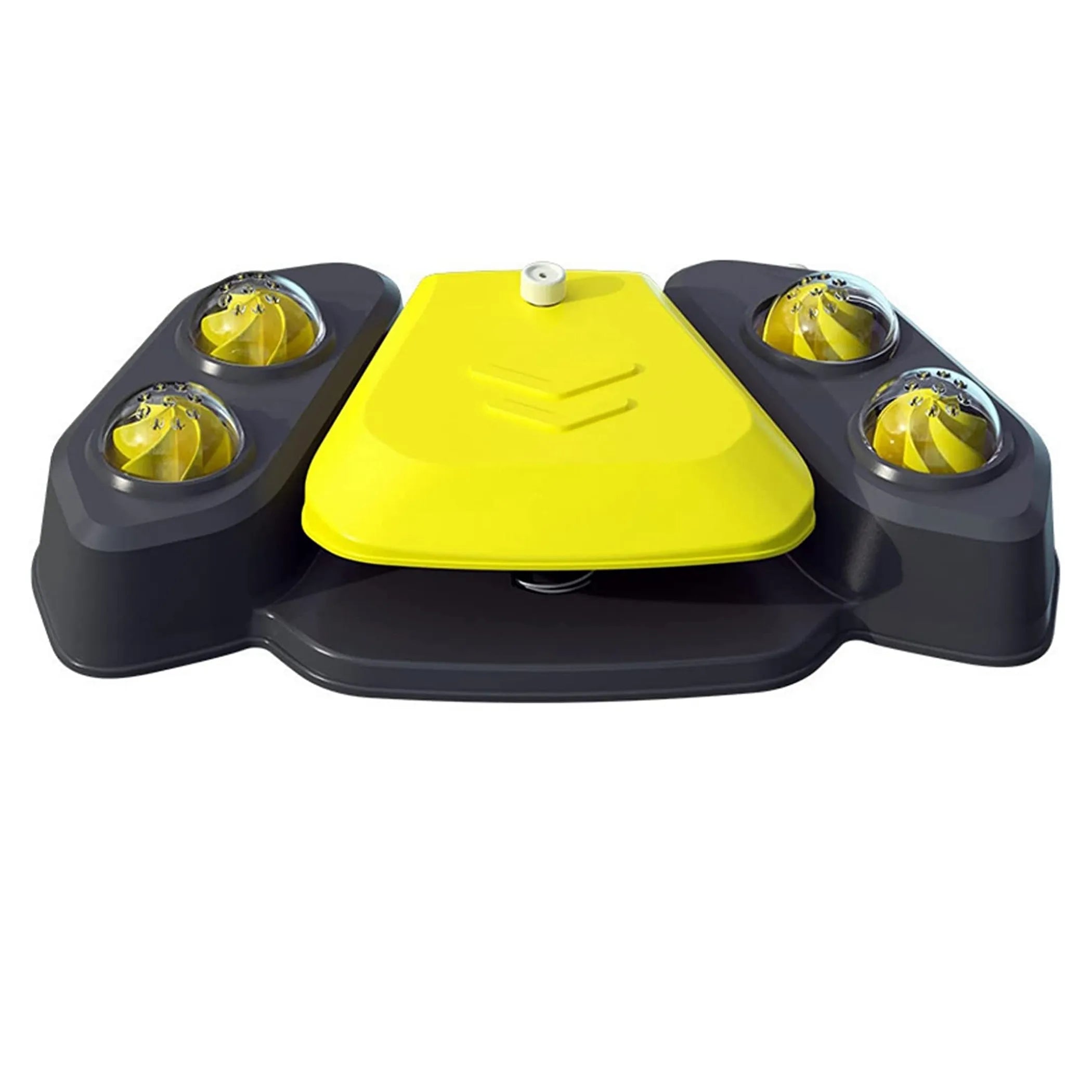 Yellow and black device with circular components on a white background