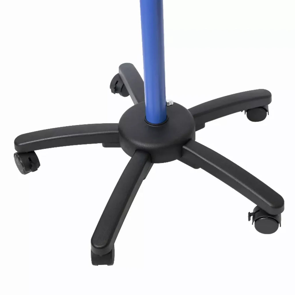 Black office chair base with blue central column on a white background