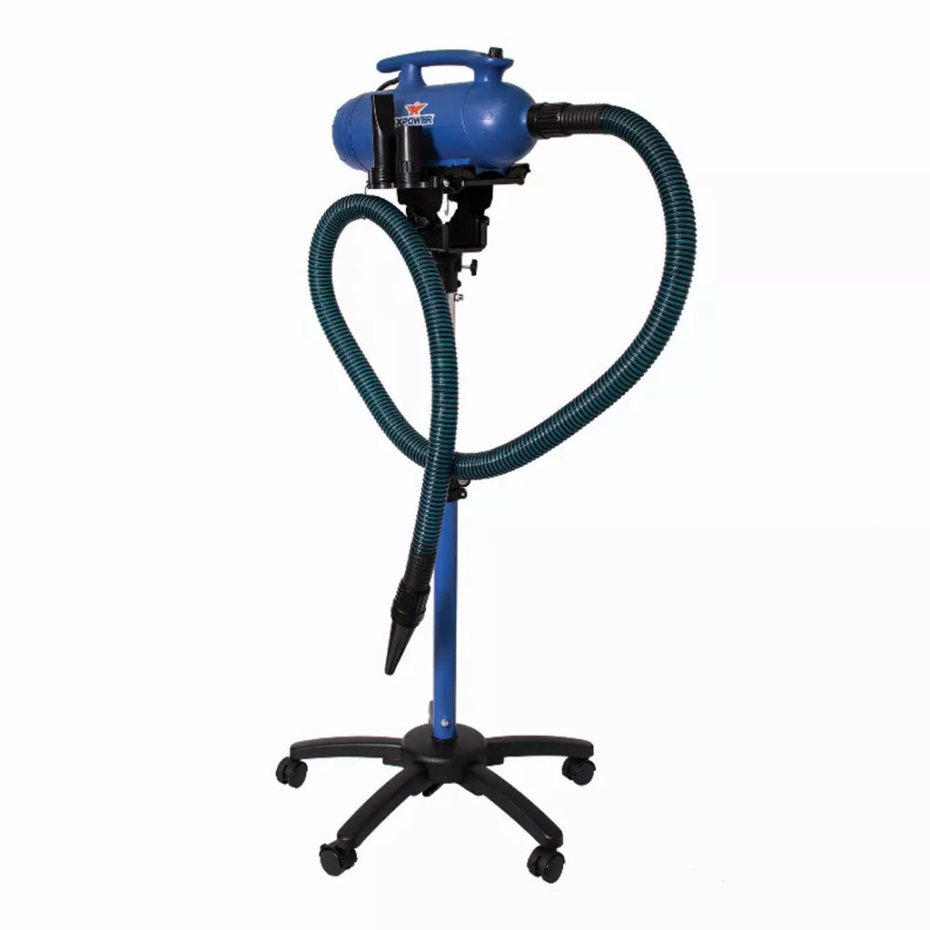 Blue spray gun with hose on a white background