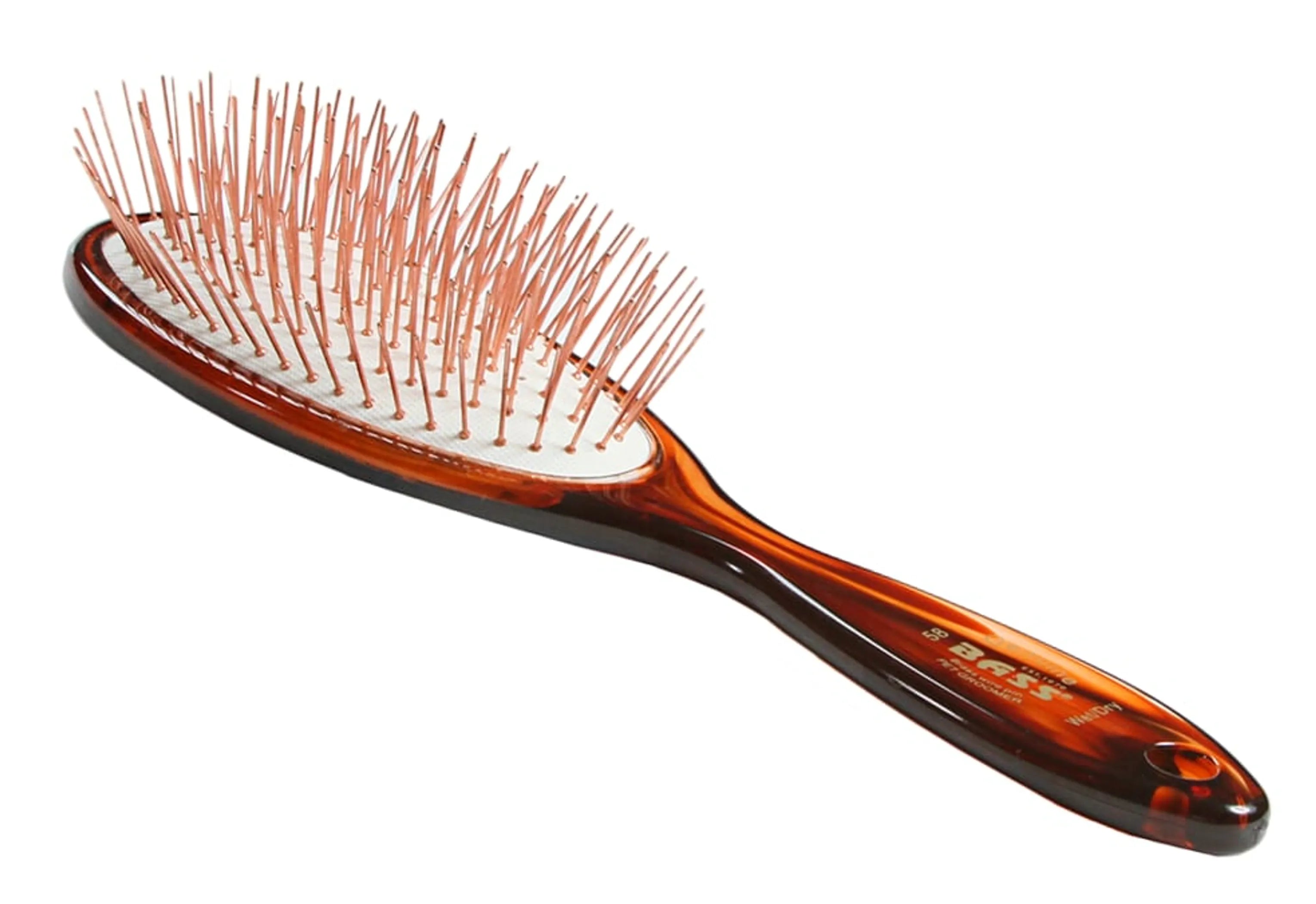 Brown hairbrush with bristles on a white background