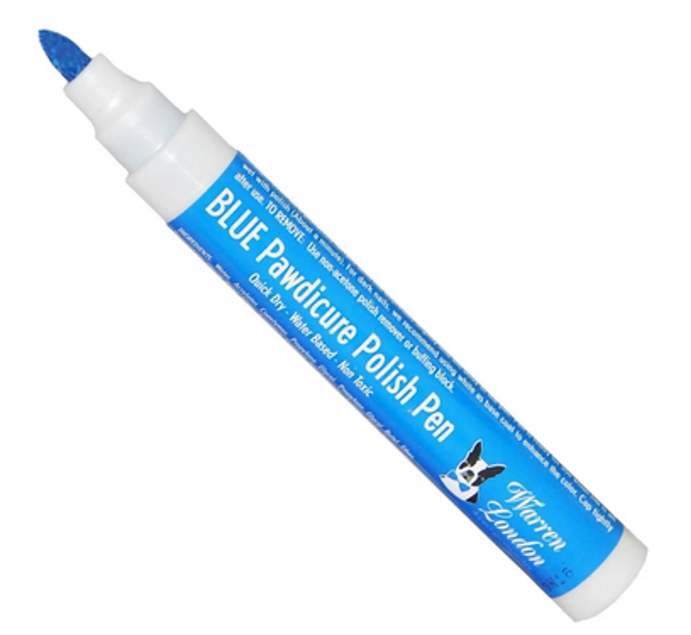 Blue pawlicure polish pen on a white background