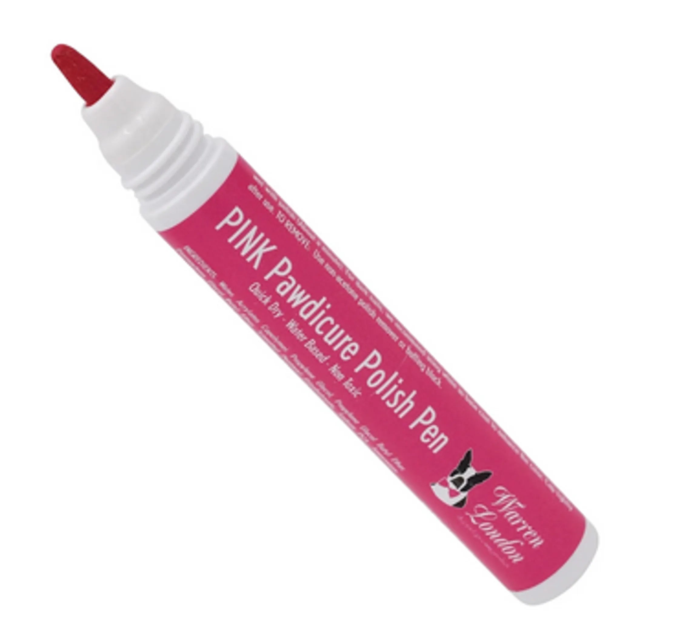 Pink pawdicure polish pen with red tip on a white background