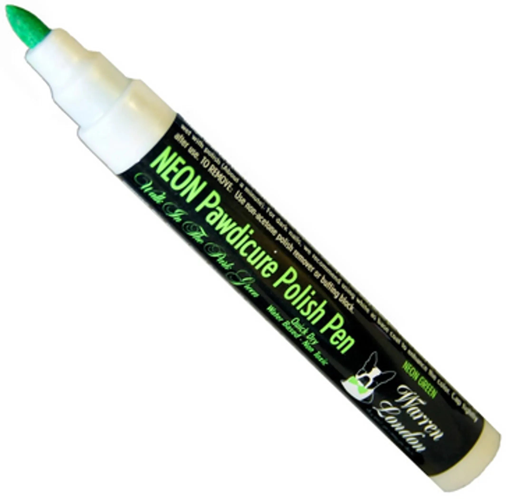 Neon pawdicure polish pen with green cap on a white background