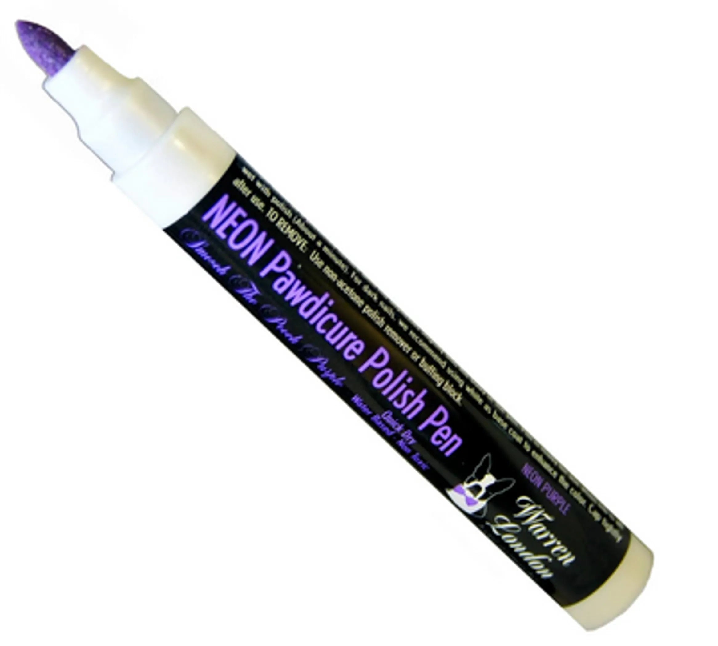 Neon pawdicure polish pen with purple tip on a white background