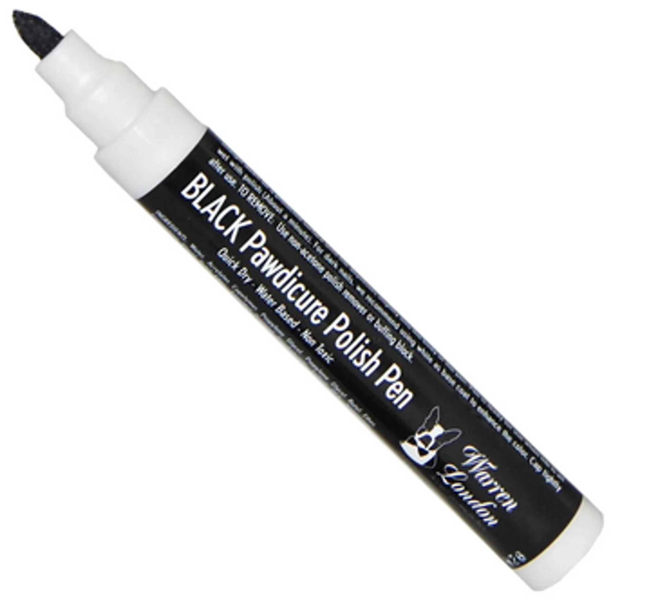 Black pawditure polish pen with white cap on a white background